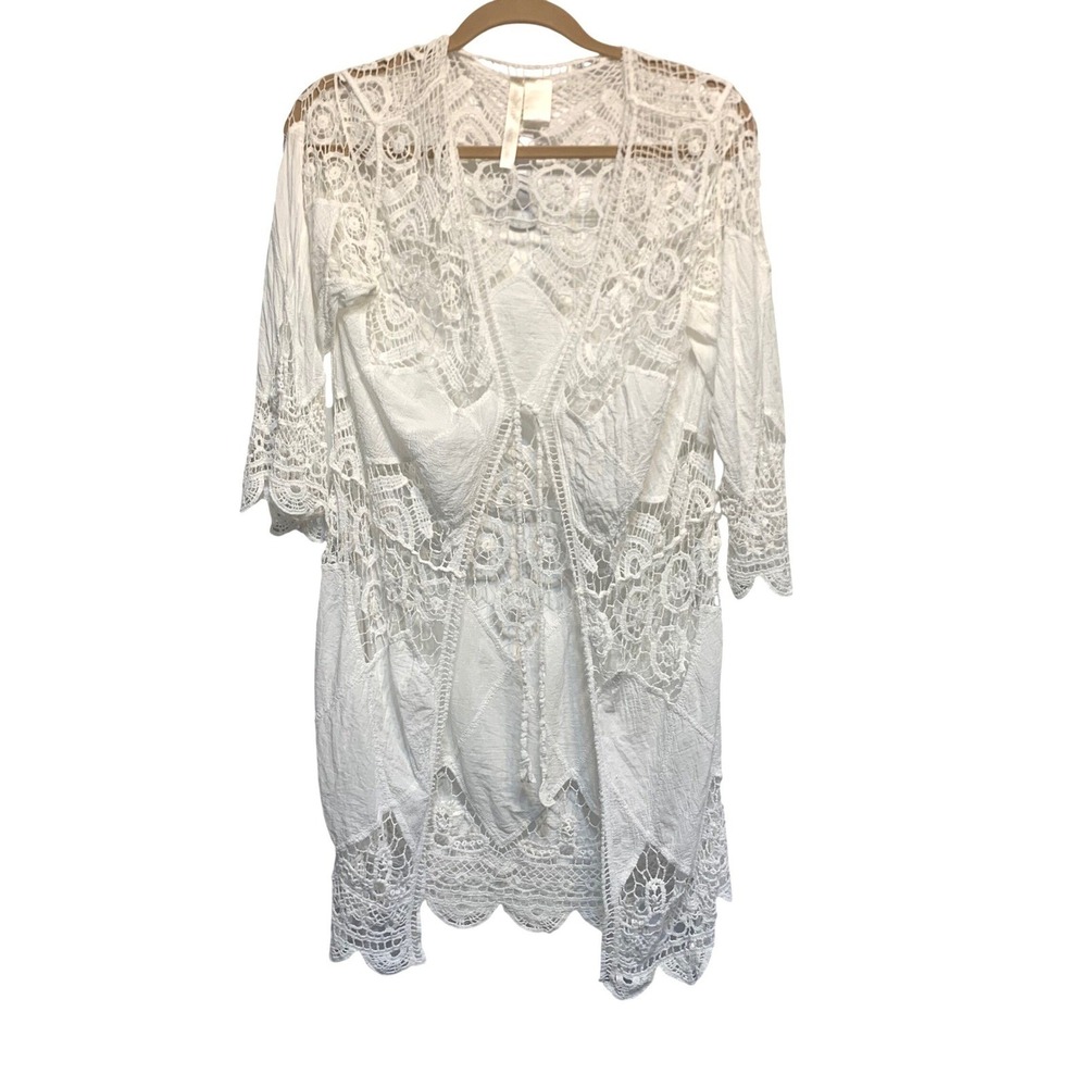 Forgotten Grace Crochet Lace Kimono Cardigan White Medium Boho Festival Cottage